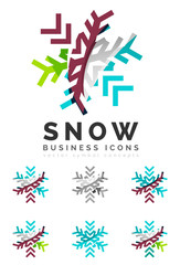 Set of abstract colorful snowflake logo icons, winter concepts