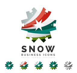 Set of abstract colorful snowflake logo icons, winter concepts