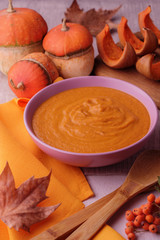 Autumn still life. Homemade Pumpkin  soup.