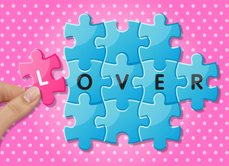 Jigsaw puzzle pieces with words lover