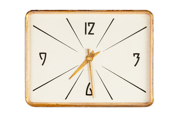 Vintage rectangle clockface showing half past seven o'clock