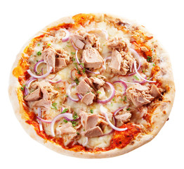 Seafood pizza with tuna and mozzarella