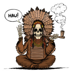 Skeleton Indians chieftain. Colored and isolated