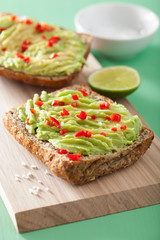 healthy wholegrain bread with avocado lime chili