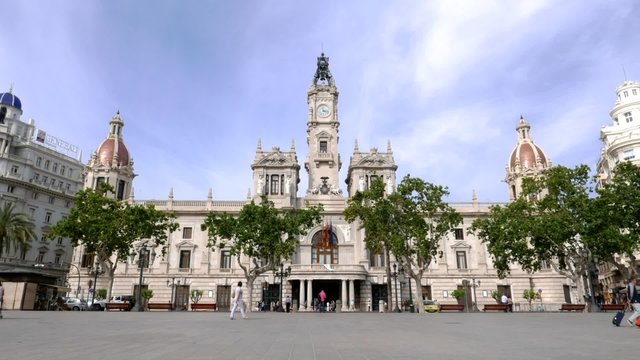 Time Lapse of the City Hall Building of Valencia, Spain.