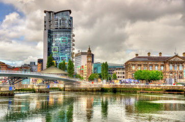 View of Belfast with the river Lagan - United Kingdom - obrazy, fototapety, plakaty