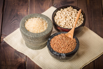 Rice, beans and buckwheat