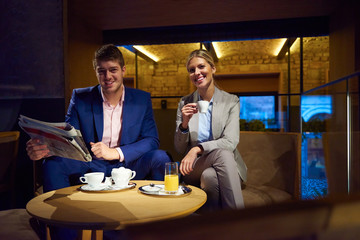business couple take drink after work