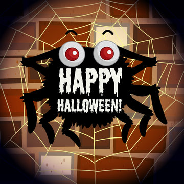Happy halloween poster with spider web