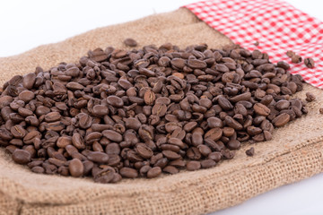 Coffee beans on a burlap