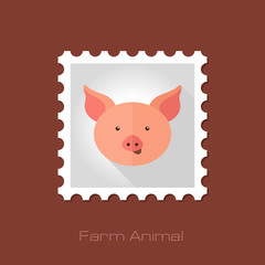 Pig flat stamp. Animal head vector illustration