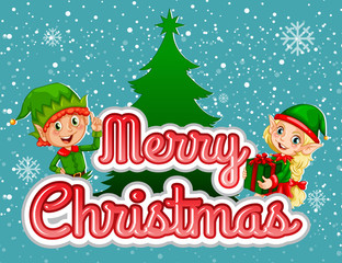 Merry Christmas poster with elf and present