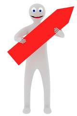 Figure holds red arrow