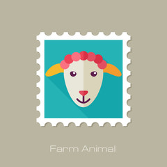 Sheep flat stamp. Animal head vector illustration