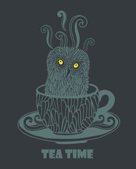 Owl in the vintage cup.