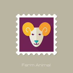 Sheep flat stamp. Animal head vector illustration