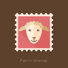Sheep flat stamp. Animal head vector illustration