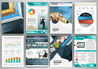 Blue business brochure template with infographic elements