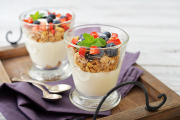 Granola with yogurt and berries