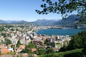 Fototapeta na wymiar The bay of Lugano on Switzerland