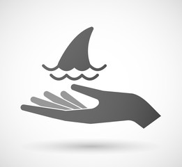 Isolated hand giving a shark fin