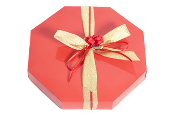 Red Box with  candies and gold ribbon bow