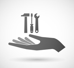 Isolated hand giving a tool set