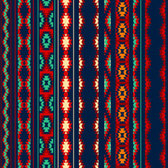Colorful red orange blue aztec striped ornaments geometric