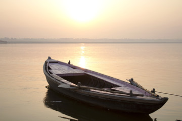 Sunrise boat at the river