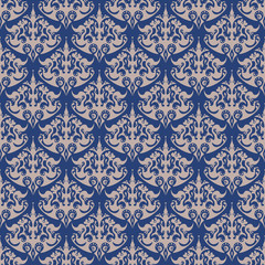 Damask blue seamless pattern. Navy color design.