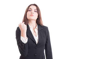 Bossy business woman showing fist