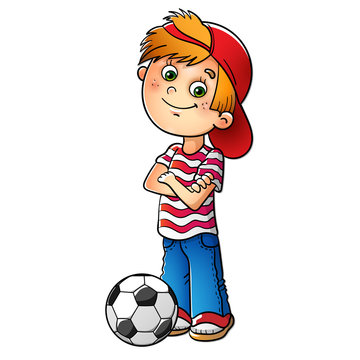 Boy in a red cap with a soccer ball