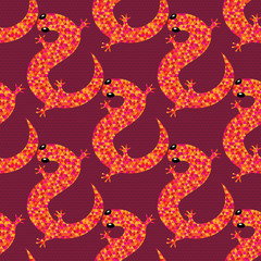 Bright seamless pattern with crawling salamanders. Vector illustration