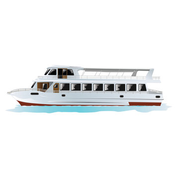 Traditional Turkish passenger boat in Istanbul, Turkey. Isolated on white. Vector, illustration.