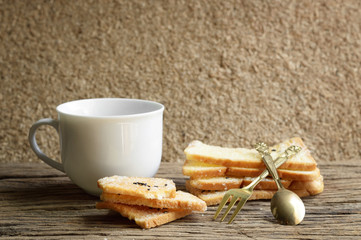 toast bread with coffee cup