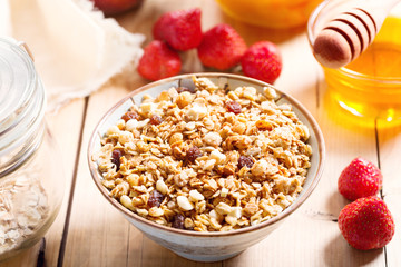 breakfast with muesli and fruits