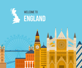 London, United Kingdom flat icons design travel concept. London