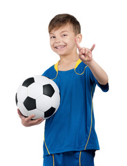 Boy in ukrainian national soccer uniform