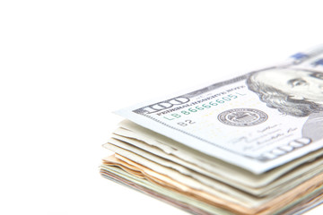 Pile of dollar notes. All on white background.