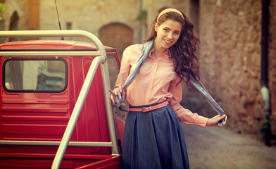 beautiful italian woman  on small old town street