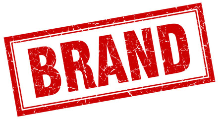 brand red square grunge stamp on white