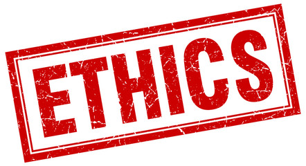 ethics red square grunge stamp on white