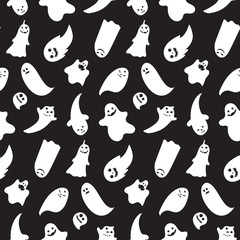 Fototapeta na wymiar Seamless pattern from halloween emotional ghosts 
