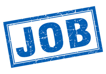 job blue square grunge stamp on white