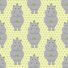 Cute little hippo seamless pattern. Cartoon animal design for children products