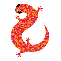 Salamander silhouette filled with bright triangular pattern. Lizard icon for your design. Vector illustration