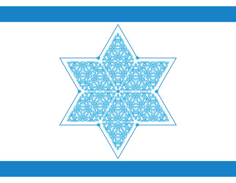 Ornamented Star of David isolated on white. Israel Symbol