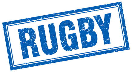 rugby blue square grunge stamp on white