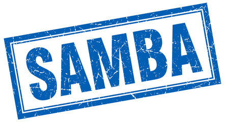 samba blue square grunge stamp on white