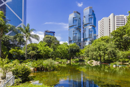 Skyscrapers and park in a city